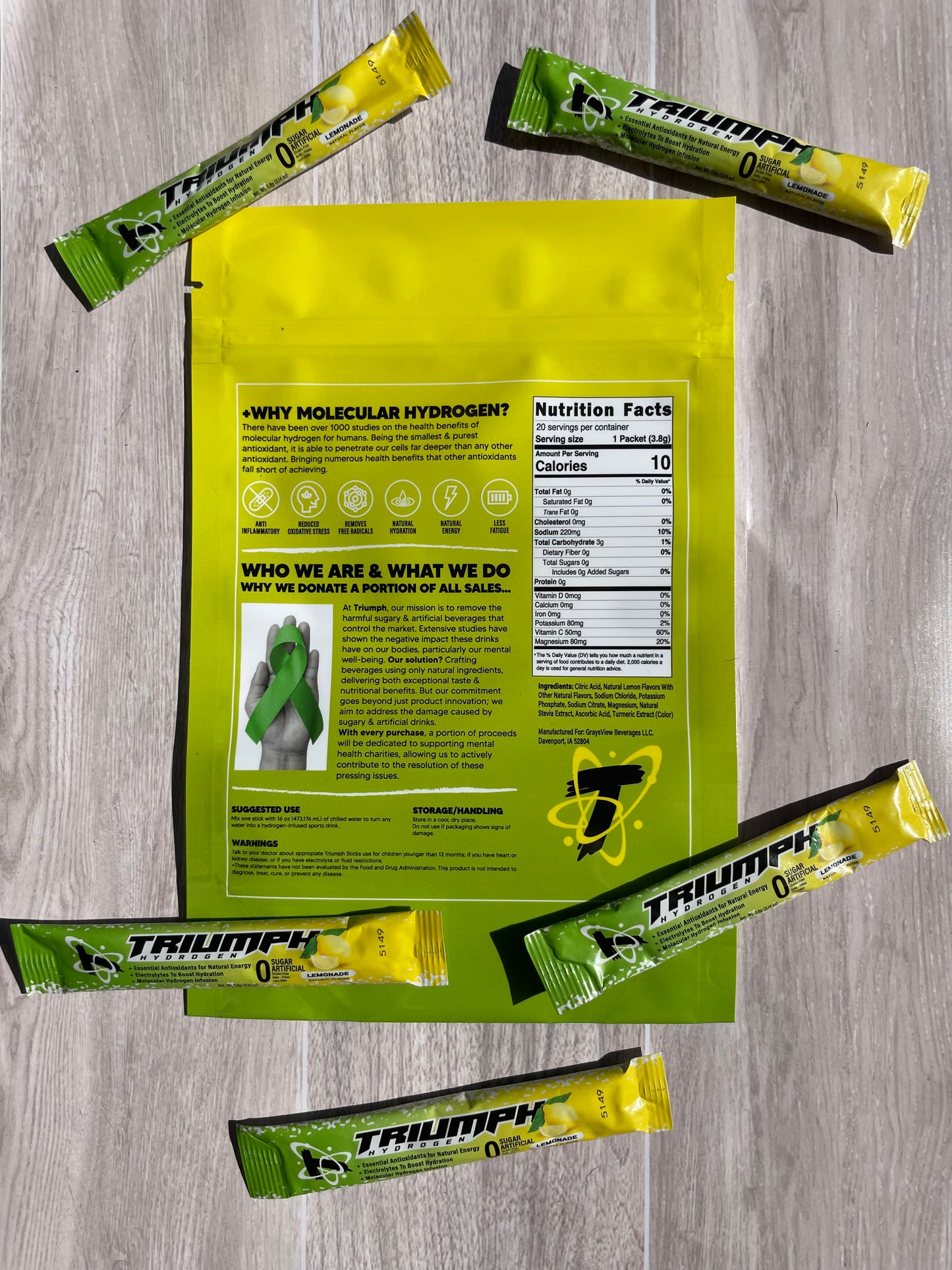 20 Count - Hydrogen Infused Electrolyte Powder - Lemonade
