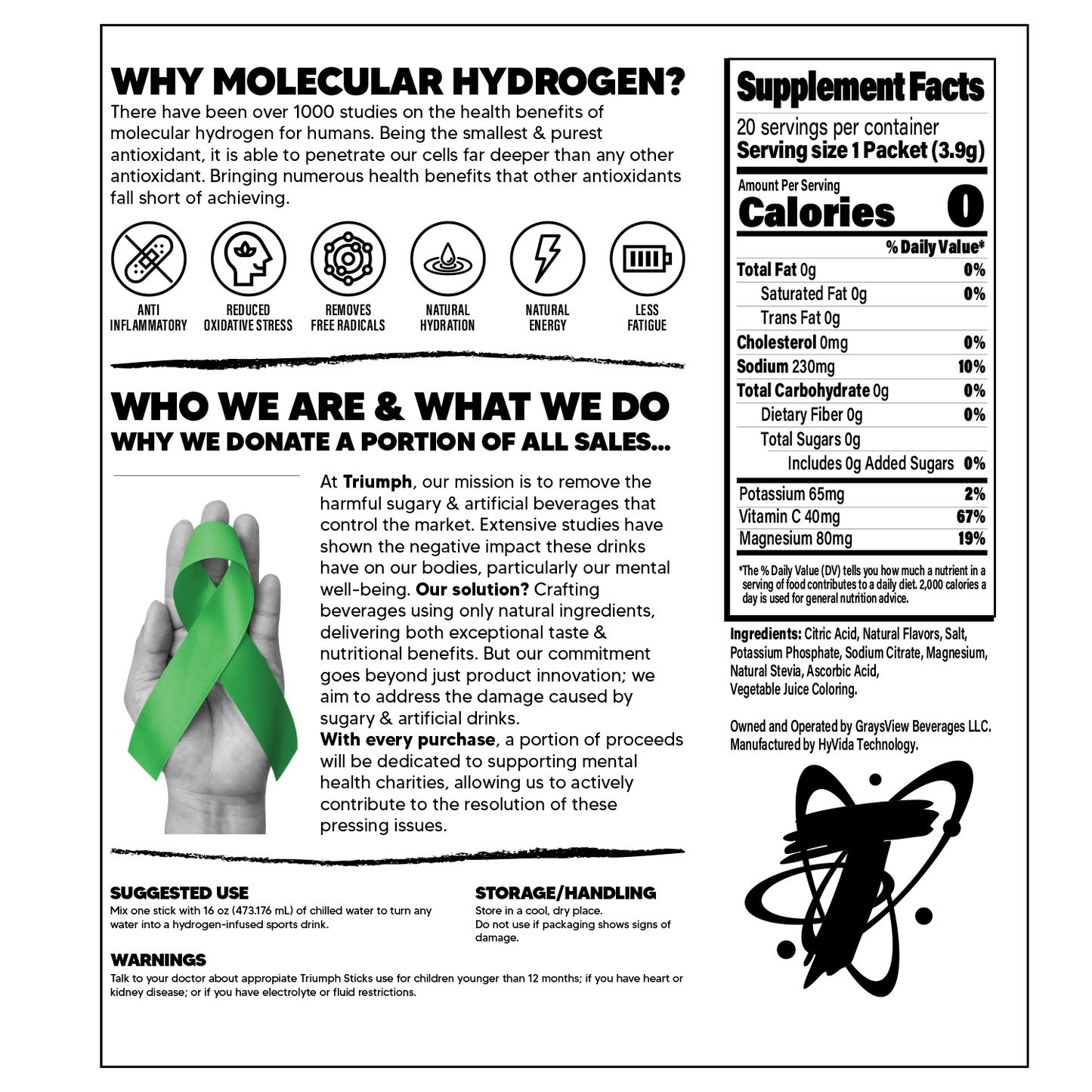 20 Count - Hydrogen Infused Electrolyte Powder - Lemonade